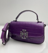 Tory Burch Britten Embossed Leather Mini Top Handle Bag Crossbody Purse Purple