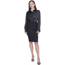 HALSTON Mixed-Media Sheath Dress Black Satin Tweed Size 4