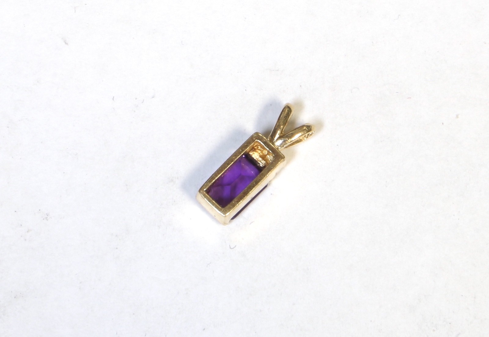 14K Solid Yellow Gold Small Amethyst Pendant 15x … - image 7
