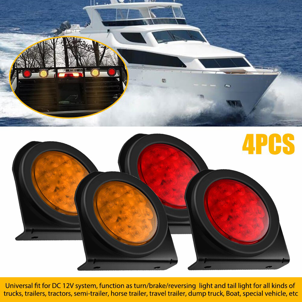 4PC AUXITO 4 Inch Red Amber LED Brake Running Turn Signal Round Trailer Tail Lights
