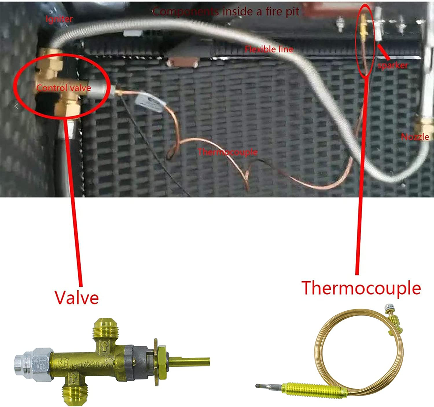 MENSI Low Pressure LPG Propane Gas Fireplace Fire Pit Safety Control Valve Kit