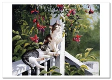 Funny pets Tabby CAT Kitten In the garden Flowers ART Persis NEW modern Postcard
