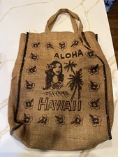 Vintage Aloha Hawaii Burlap Jute Carryall Beach Shopping bag 18"x13"x3"