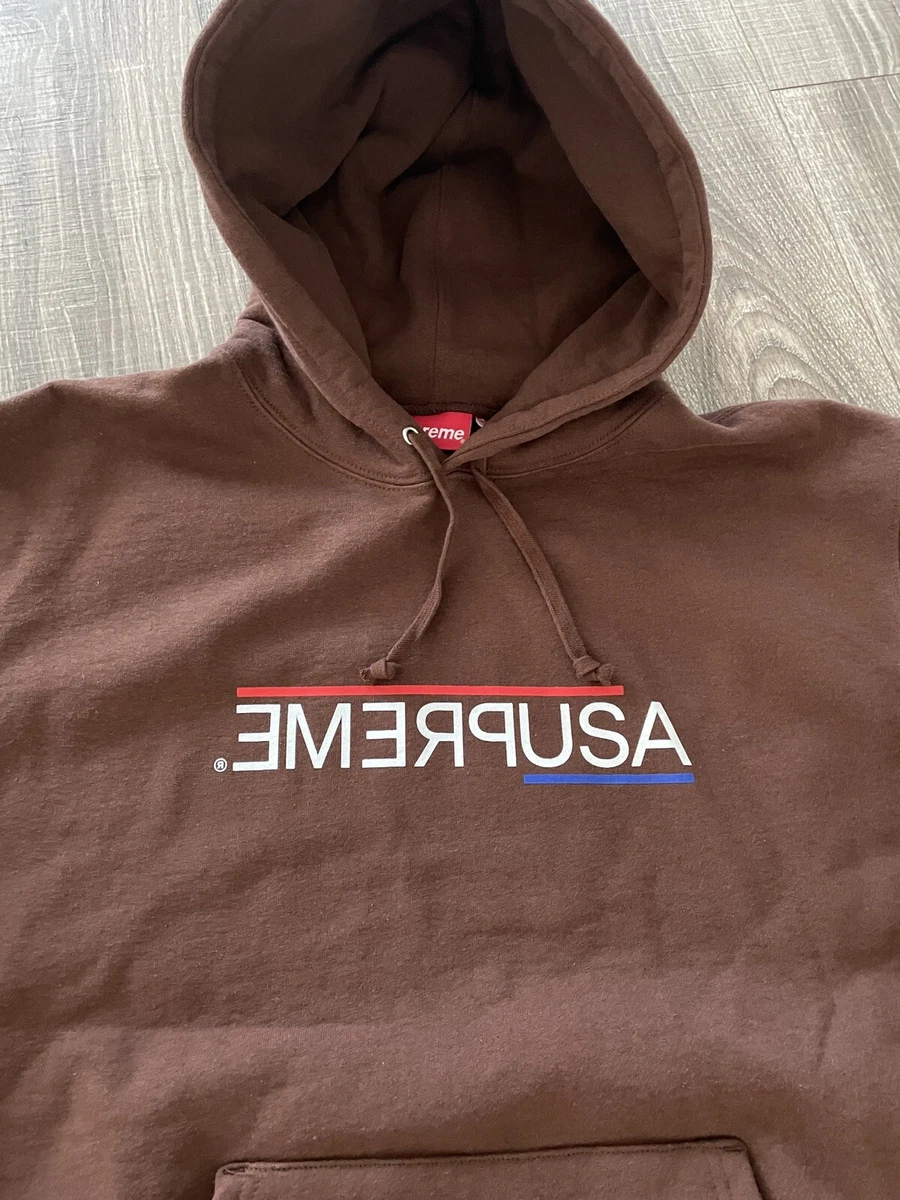 Supreme Hooded USA Logo Pullover Hooded Sweatshirt Hoodie Brown Large Travis