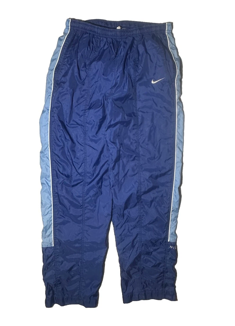 Pantalon de survêtement Nike vintage années 90 homme grande rayure bleu blanc année 2000 rap épelé