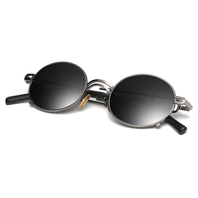 い Retro Gothic Steampunk Circle Sunglasses for Women Men Round Metal