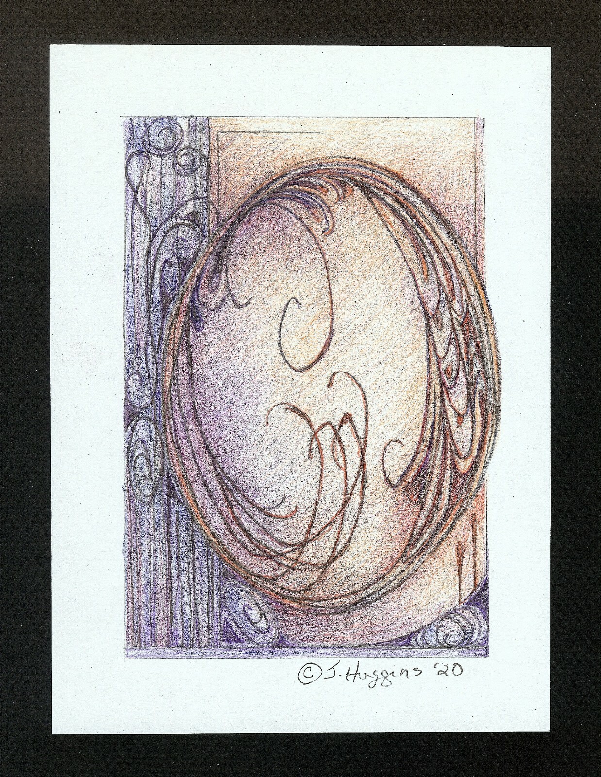 Abstract Pencil Drawing "Desert Jewel" 5.5x7.5  Signed Orig 2020-0194