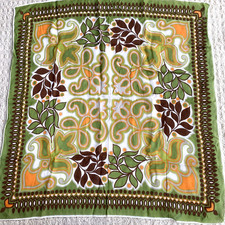 Vintage sheer scarf rayon made in Japan mod green brown orange psychedelic retro