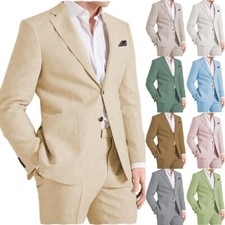 Men 2 Piece Linen Suit Summer Groom Bestmen Tuxedo Wedding Suits 42 44 46 48 50