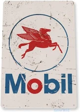 Tin Metal Sign Mobil Logo Rustic Rust Oil Gas Station Decor Auto Shop 8x12