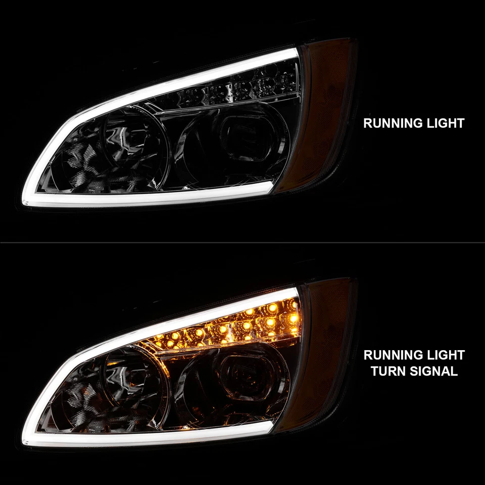 2008-2017 LED Bar +Turn Signal Chrome Projector Headlight Pair For Kenworth T660 - Image 3 of 4