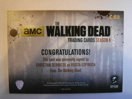 2016 CHRISTIAN SERRATOS Cryptozoic The Walking Dead Season 4 Autograph AU Rosita - Picture 2 of 2