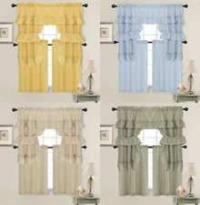 Country Farmhouse Solid Colored Kitchen Curtain Tier/Swag Set - Assorted Colors