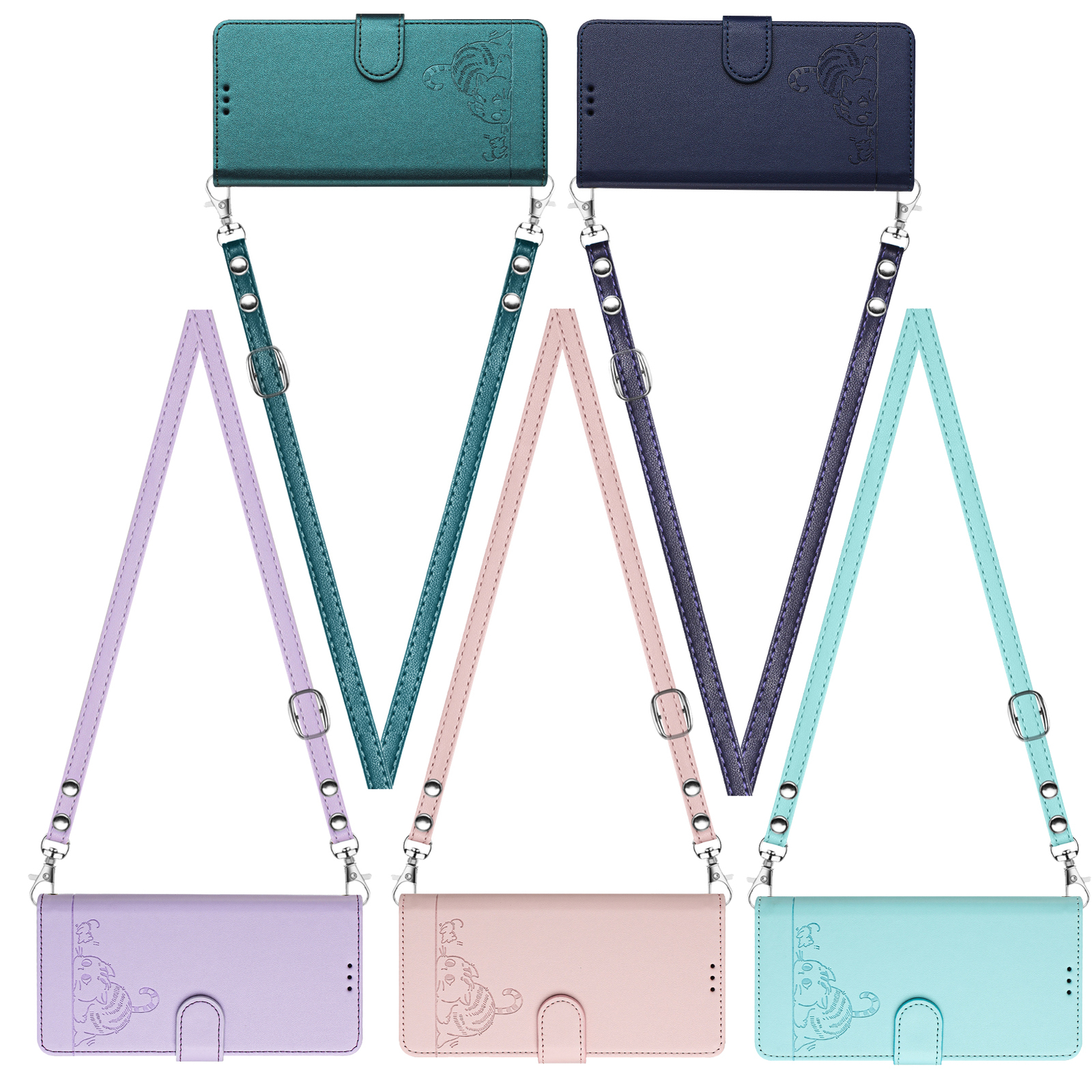 For Huawei Pura 70 Mate 60 P30 P20 Leather Wallet Card holder Case Lanyard Strap-image