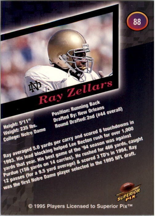 1995 Superior Pix Football Card #88 Ray Zellars | eBay
