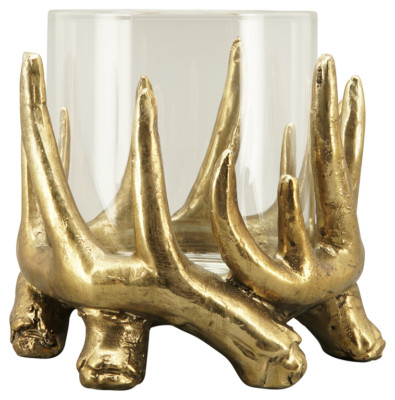 Schönes Windlicht Tischdeko  Aurum Gold Glas 21 x 21,5 x 21 cm