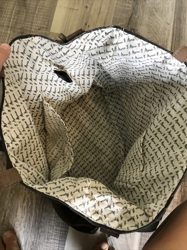Borsa a mano Mona B. nuova con etichetta tote bag nera cotone pelle marrone borchie grande tracolla - Foto 8 di 9