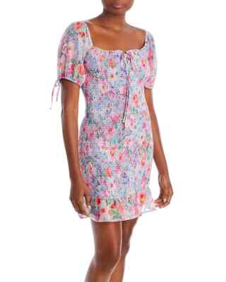 Lost and Wander L65122 Womens Blue Vintage Monets Garden Mini Dress Size M