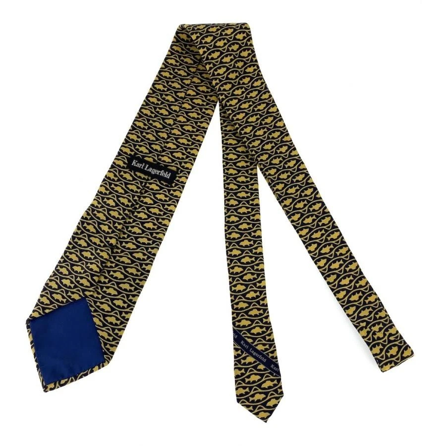 Corbata de cuello KARL LAGERFELD patrón de peces amarillo seda 100 % para hombre N0909 10 Foto 3 de 4