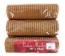 Lot 3 10" x 10 Yard Brown w/Gold Foil Deco Mesh Roll Ribbon Wreath Wedding
