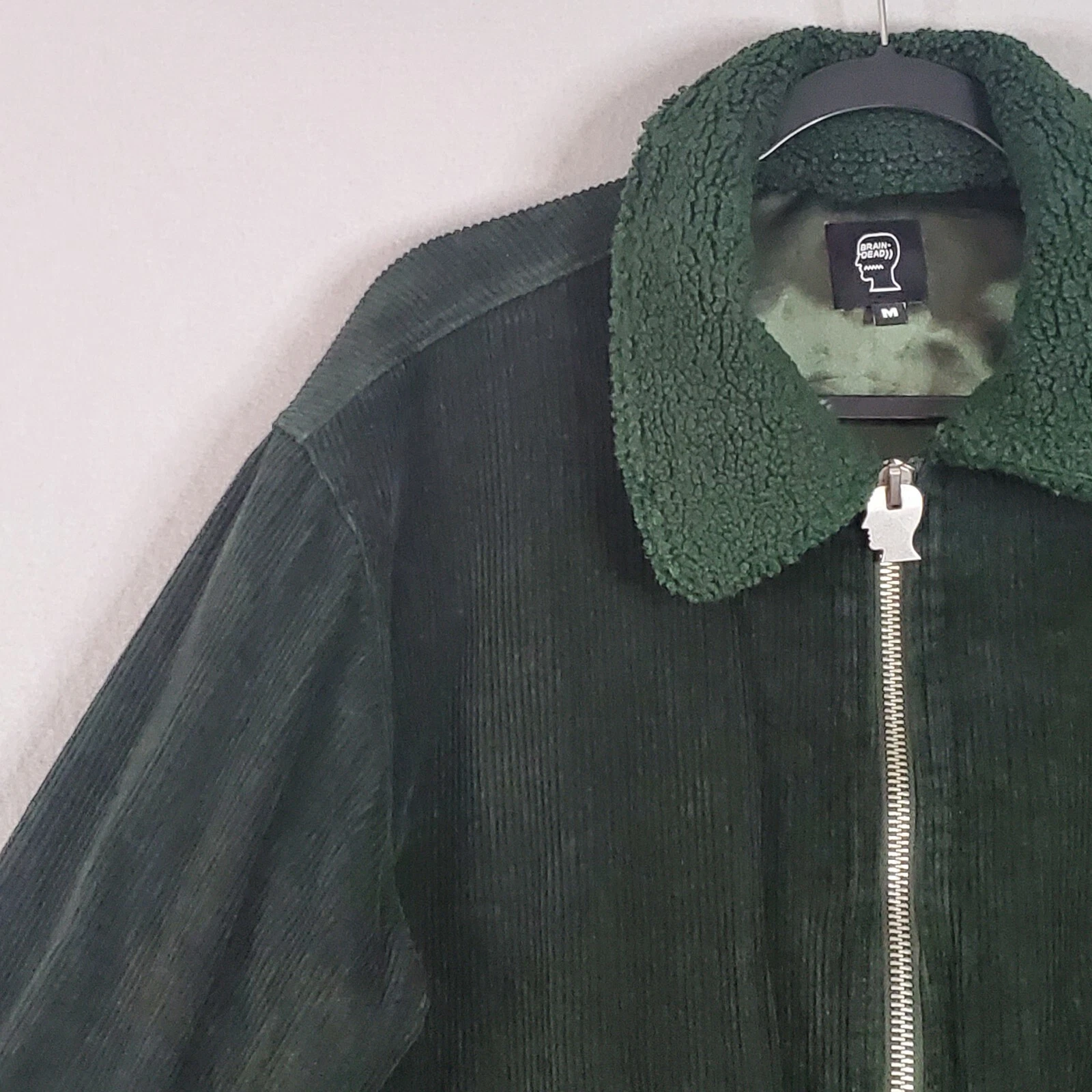 Brain Dead Cord Goose Jacket Green Corduroy Full Zip Winter Coat Fleece Sz M image 6