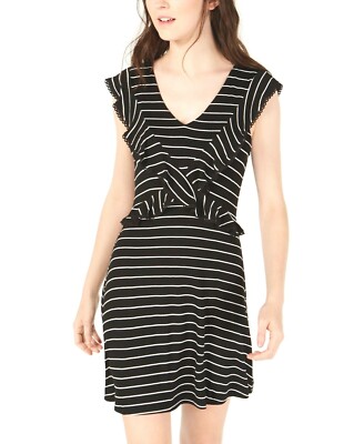 American Rag Juniors' Black Crisscross Ruffled Striped Pullover Dress Size M $39