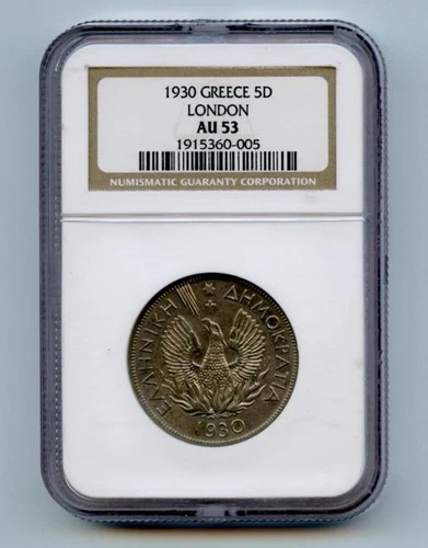 GREECE 1930 Five 5 Drachmai - KM# 71 - NGC AU 53