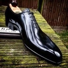 New Handmade Oxford Formal Black Shiny Leather Dress Lace Up Causal Men Shoes