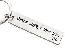 Drive Safe I Love You Keychain, Couples Initial Keychain, Stainless Initial A