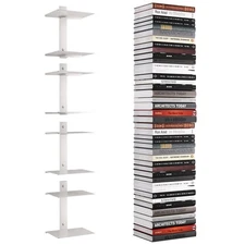 4-Pack Wall Bookshelf – 8-Tier Vertical Spine, Metal, White Organizer