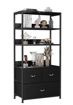 Furologee 4-Layer Dresser Shelf With 3 Drawers Black