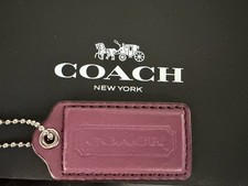 COACH Purple Leather Hang Tag/ Bag Charm w/ Silver Chain/ Hardware 2.25 x 1.25