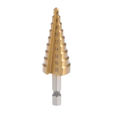 Titanium Step Drill Bit 4mm-20mm 9 Step Size 2 Flutes Hex Shank Metal Wood HSS