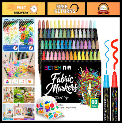 60 Colors Dual Tip Acrylic Paint Markers - Water-Based Art Supplies for Fabric,