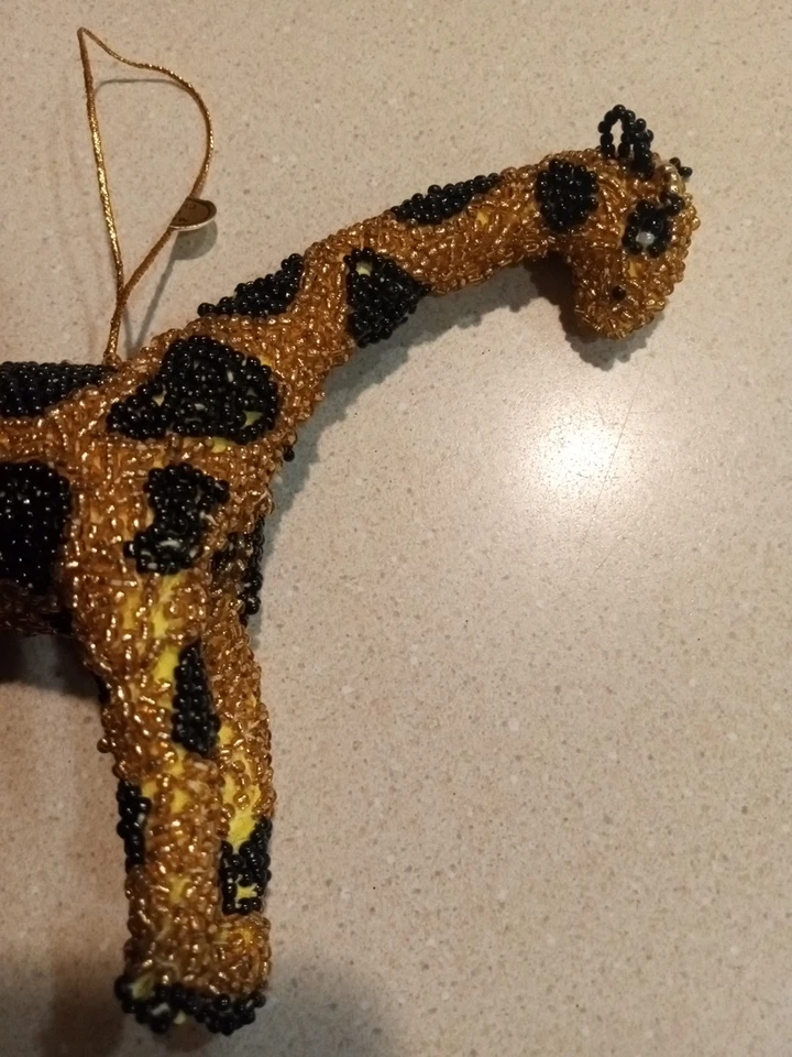 Giraffe Christmas Ornament Beaded Sequins Brown Purple Shiny 5.5" Material Sewn - Image 3 of 4