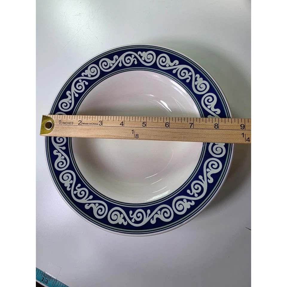 Conjunto de 4 tigelas de sopa PIER 1 azul Vitra Scroll branco Brasil 8,75" - Imagem 3 de 4