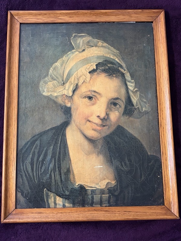Jean-Baptiste Greuze "Head of a Girl in a Cap" Framed French Portrait