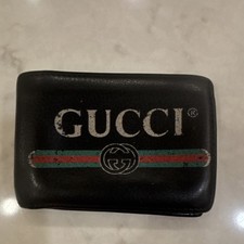 Gucci Mens Black Bifold Wallet Folding Logo S...