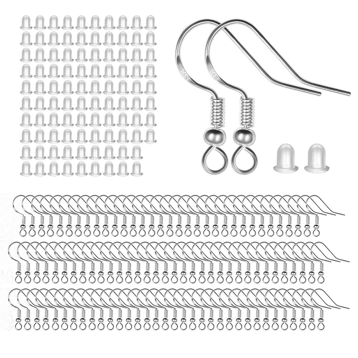 100 PCS / 50 Pairs 925 Sterling Silver Earring Hooks, Hook Ear Wires