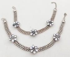 ETHNIC ANTIQUE SILVER TONE ANKLET PAYAL KUNDAN GYPSY TRIBAL INDIAN WOMEN JEWELRY