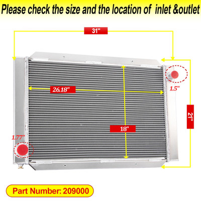 209000 Universal 2-Row Core Aluminum Airboat Radiator 31''W x 21''H Overall