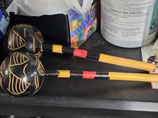 Vintage Pair Wood Maracas Hand Painted Wood Shakers