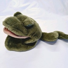 Folkmanis Green Frog Plush Hand Puppet Full Body Hook Loop Feet 12 Inch