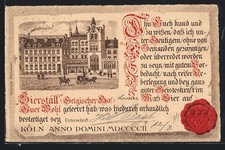 Lithographie Köln, Gasthaus Bierstall / Belgischer Hof, Urkunde mit Siegel 1902 
