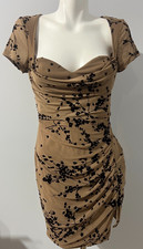 NEW Fashion Nova Women Large Daisy Mesh Mini Dress Mocha Nylon Stretchy NWT