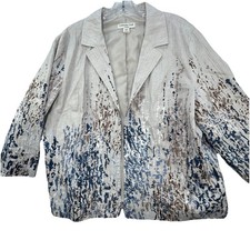 Coldwater Creek Linen Open Front Blazer Jacket Women Large 14-16 Art To Wear