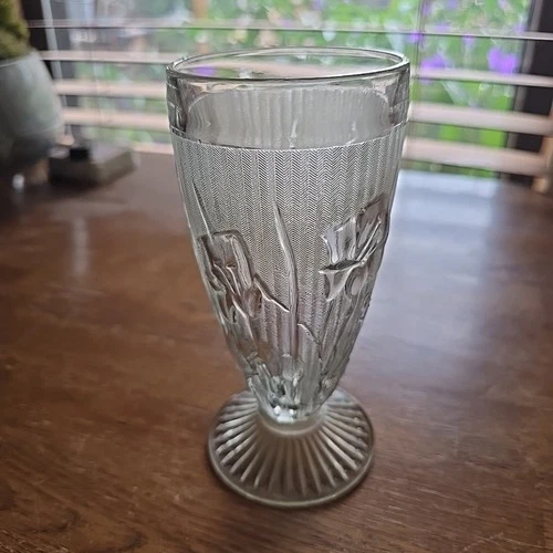 Jeannette Glass IRIS AND HERRINGBONE Crystal Footed Iced Tea Tumbler ( H )