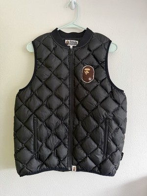A Bathing Ape Men's Black Down Puffer Vest Full Zip Logo Patch Size M