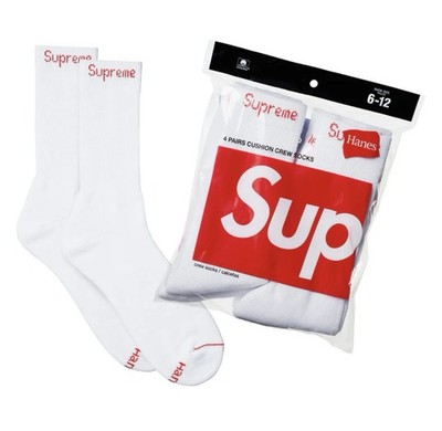 Supreme Hanes WHITE Crew Socks ONE (1) PAIR -Size 6-12 - NEW