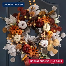 Valery Madelyn Fall Halloween Wreath with Lights for Front Door 18"